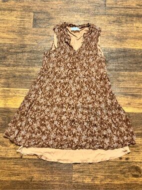 French Grey Brown Floral Layered V-Neck Kids Dress